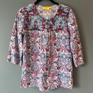 Roller Rabbit 100% Cotton 3/4 Sleeve Printed Top